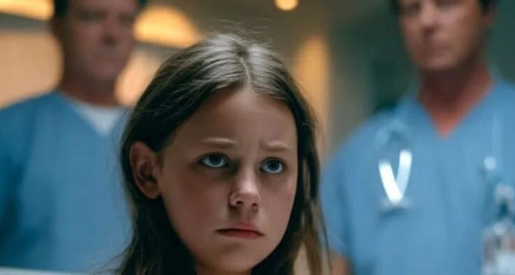 A 12-year-old girl with a big belly was brought to the